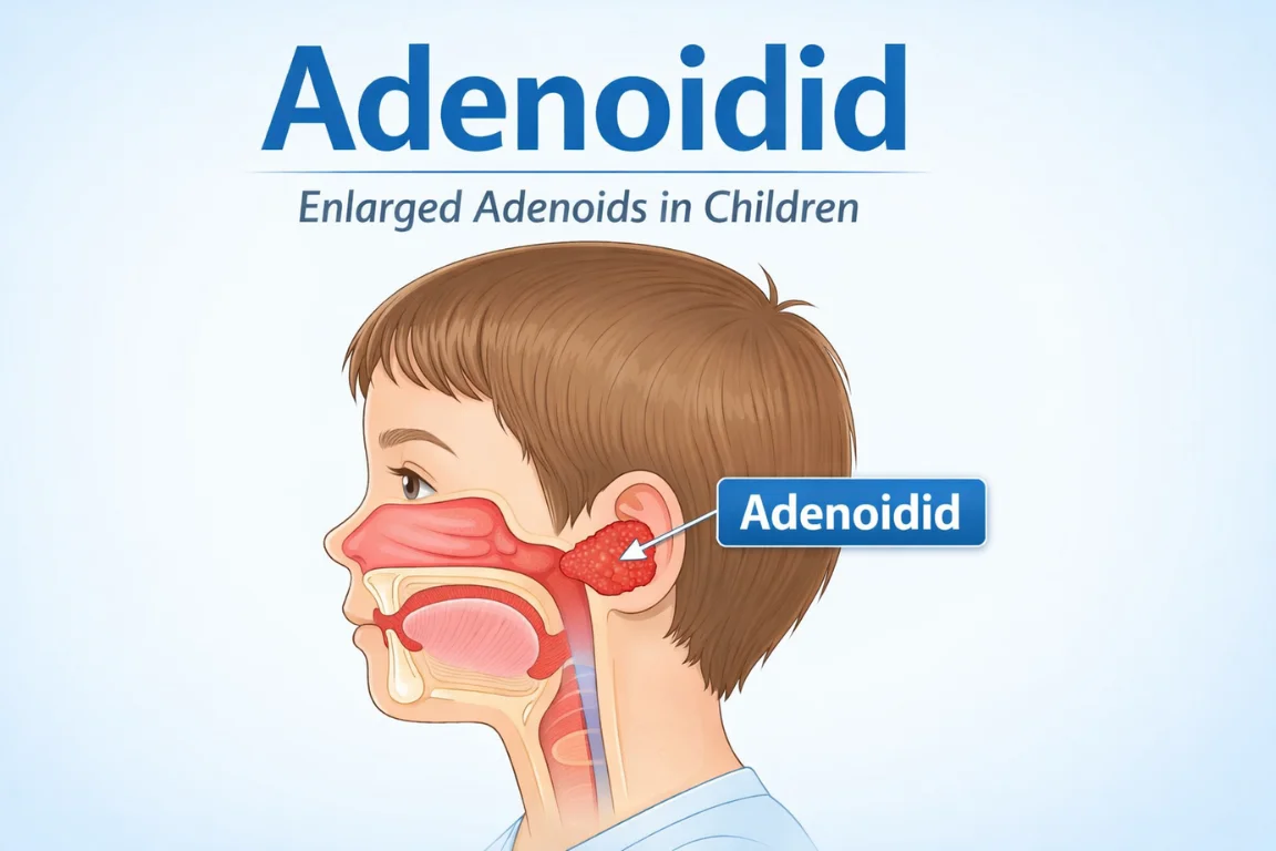 Adenoidid location shown in a child’s nasal and throat anatomy diagram