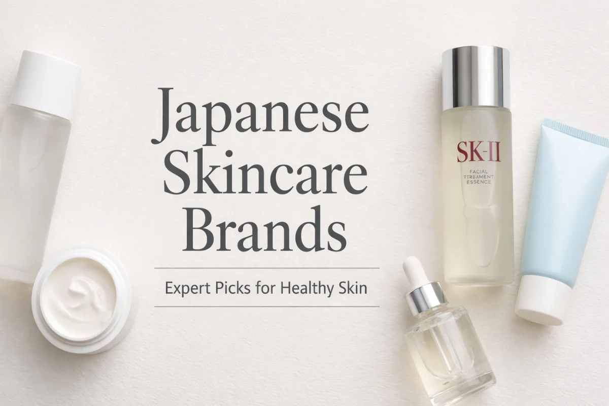 Japanese Skincare Brands flat lay featuring minimalist beauty products and clean packaging