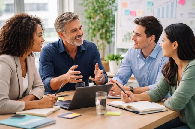 Kellogg Innovation Network entrepreneurs collaborating in a mentorship-focused discussion on long-term innovation and sustainable growth