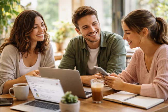 Aleksandra Plus image showing people engaging in meaningful discussion and collaborative conversation