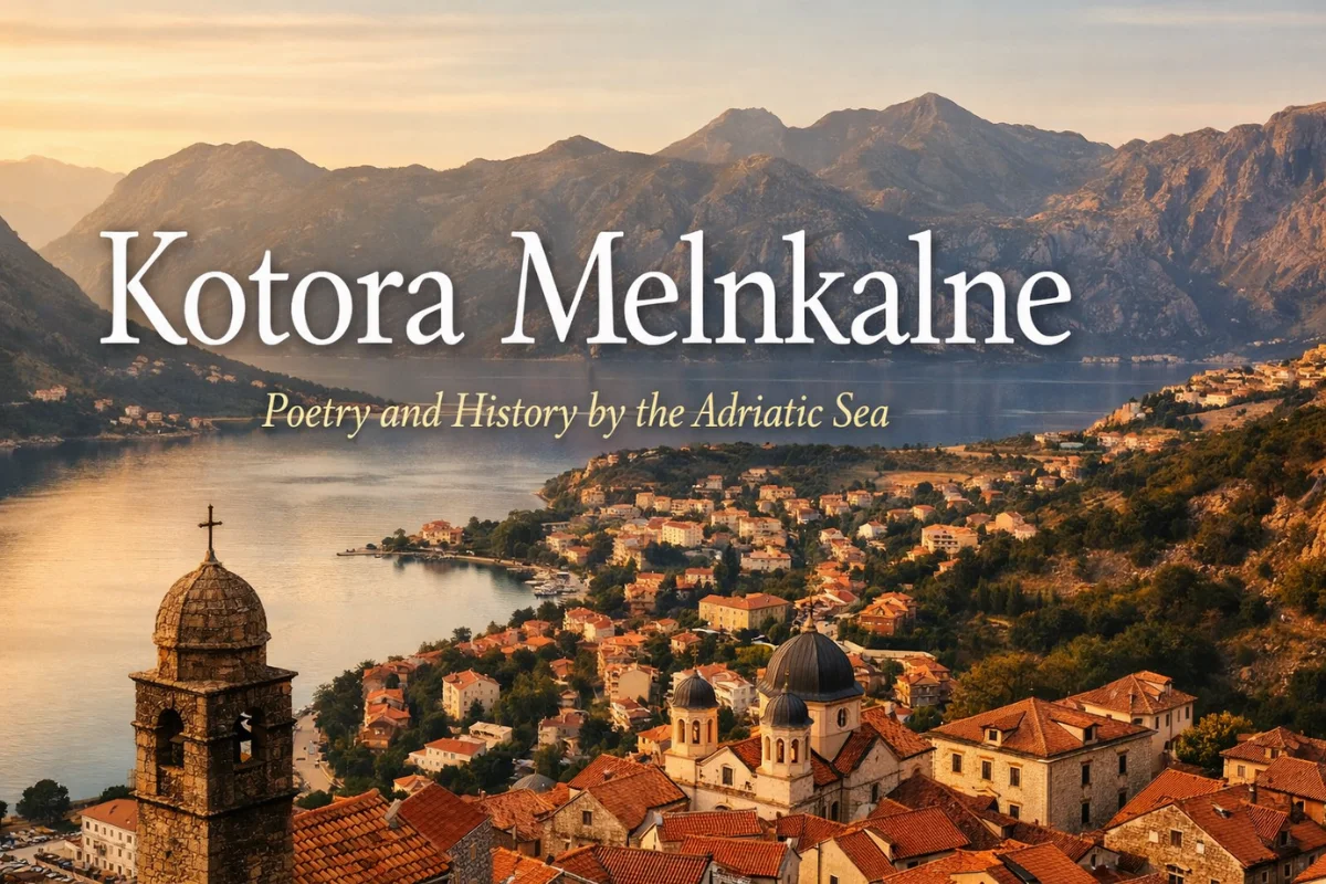 Kotora Melnkalne overlooking Kotor Old Town and the Bay of Kotor, framed by dramatic mountains and Adriatic coastline