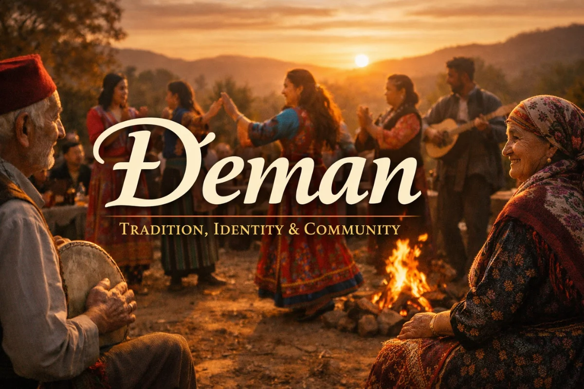 Đeman cultural tradition celebrated through music, dance, and community gathering at sunset
