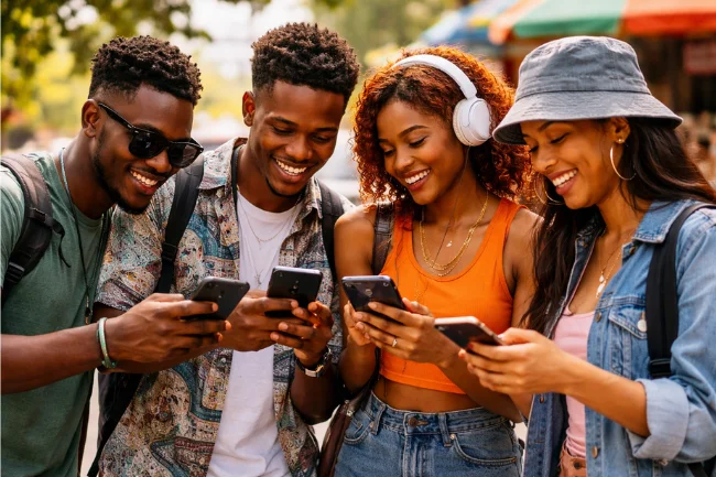 Darlnaija image showing Nigerian youth using smartphones and creating digital culture online