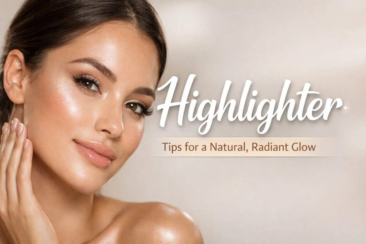 Highlighter applied on cheekbones for a natural, radiant glow makeup look