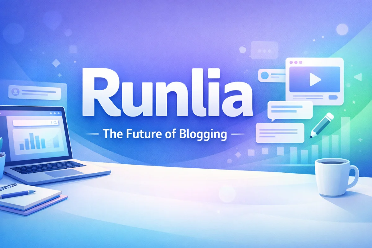 Runlia blogging platform featured image showing modern content creation and analytics dashboard