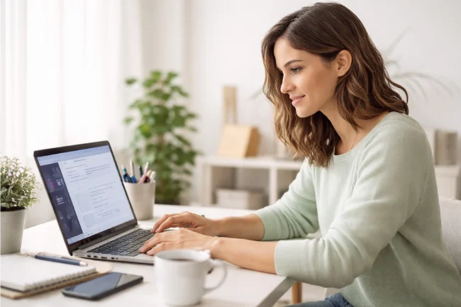 Runlia blogging platform ideal for focused writers working calmly at a minimalist desk