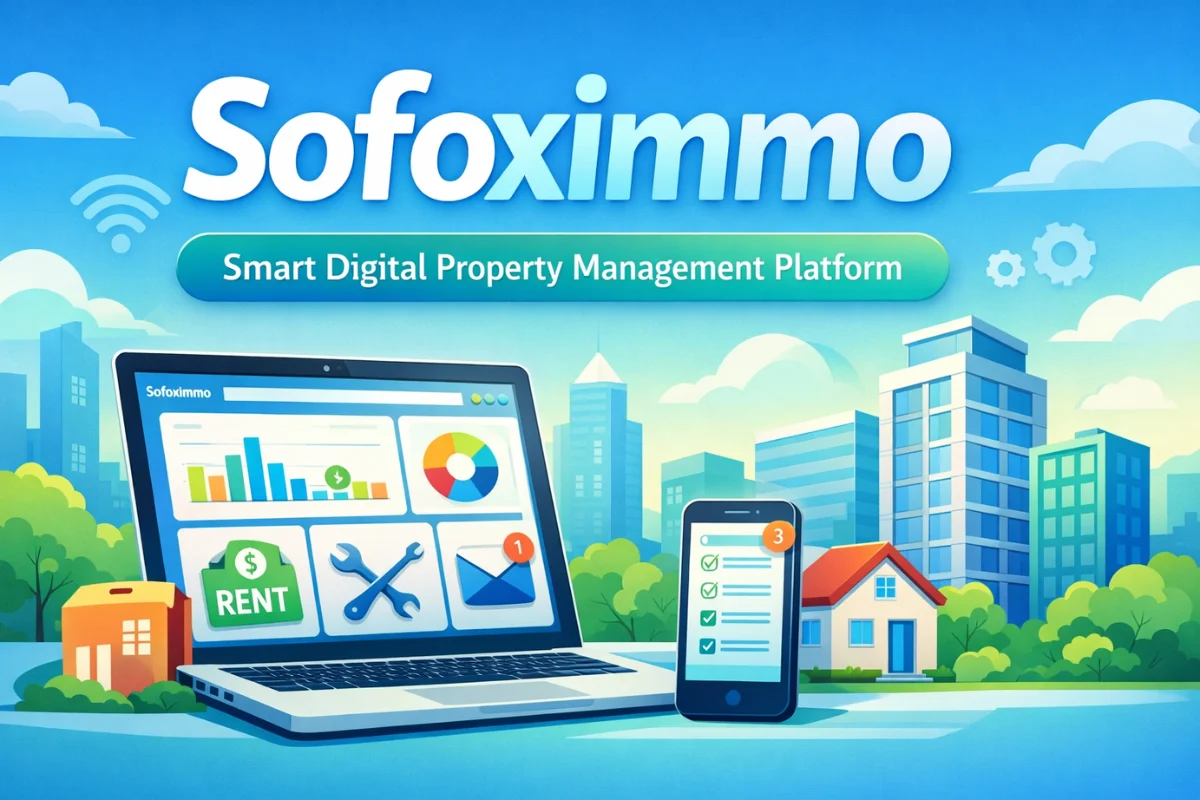 Sofoximmo digital property management platform dashboard illustration