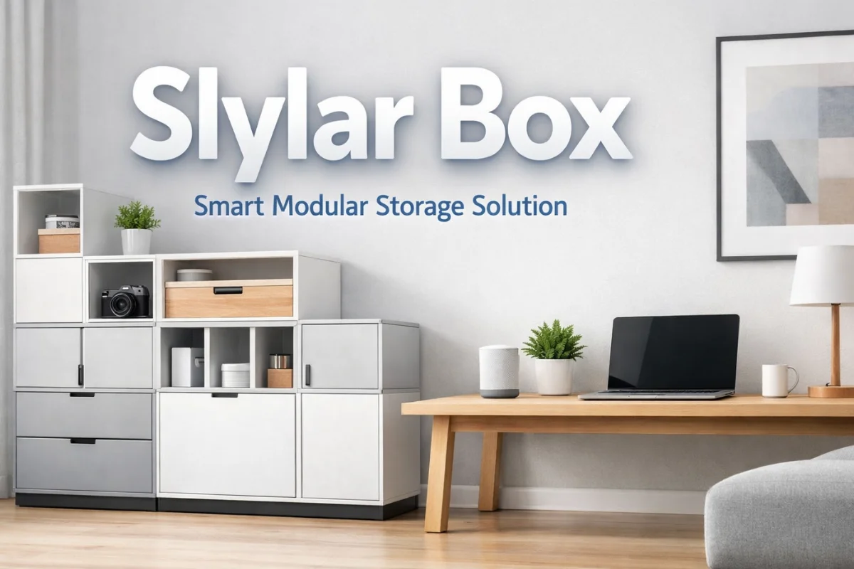 Slylar Box smart modular storage system in a modern home office setting