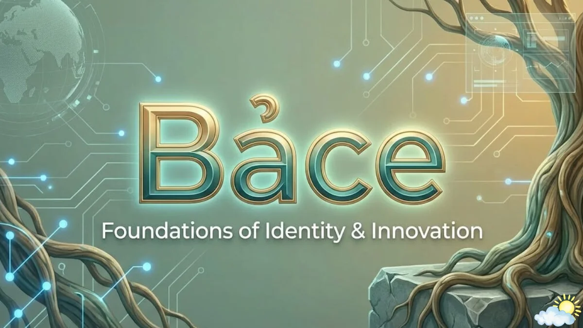 A conceptual digital illustration titled Bảce showing the intersection of tree roots and glowing circuit lines to represent the foundations of identity and innovation.