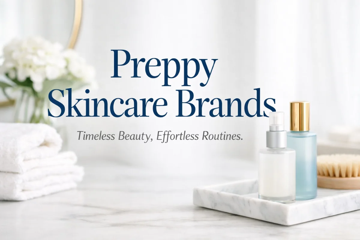 Preppy Skincare Brands displayed on a minimalist vanity with clean, timeless packaging