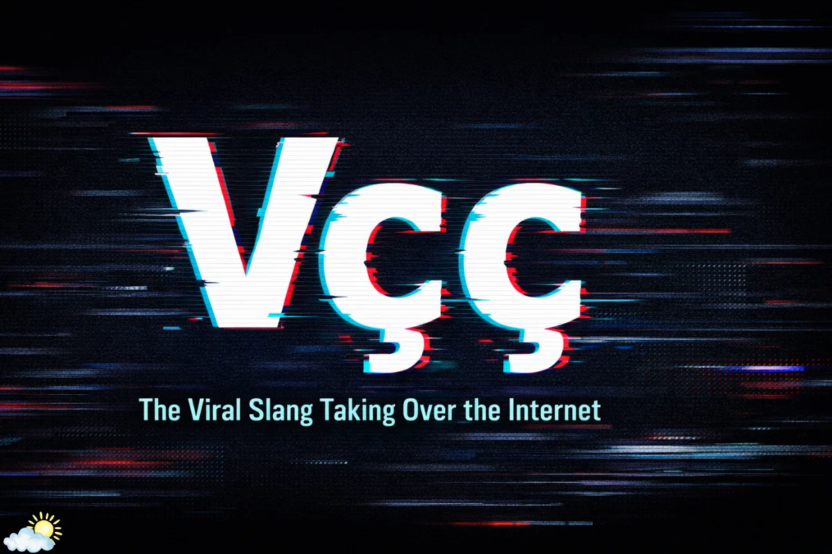Vçç glitch-style typography representing a viral Gen Z internet slang and visual reaction marker used on TikTok and Discord