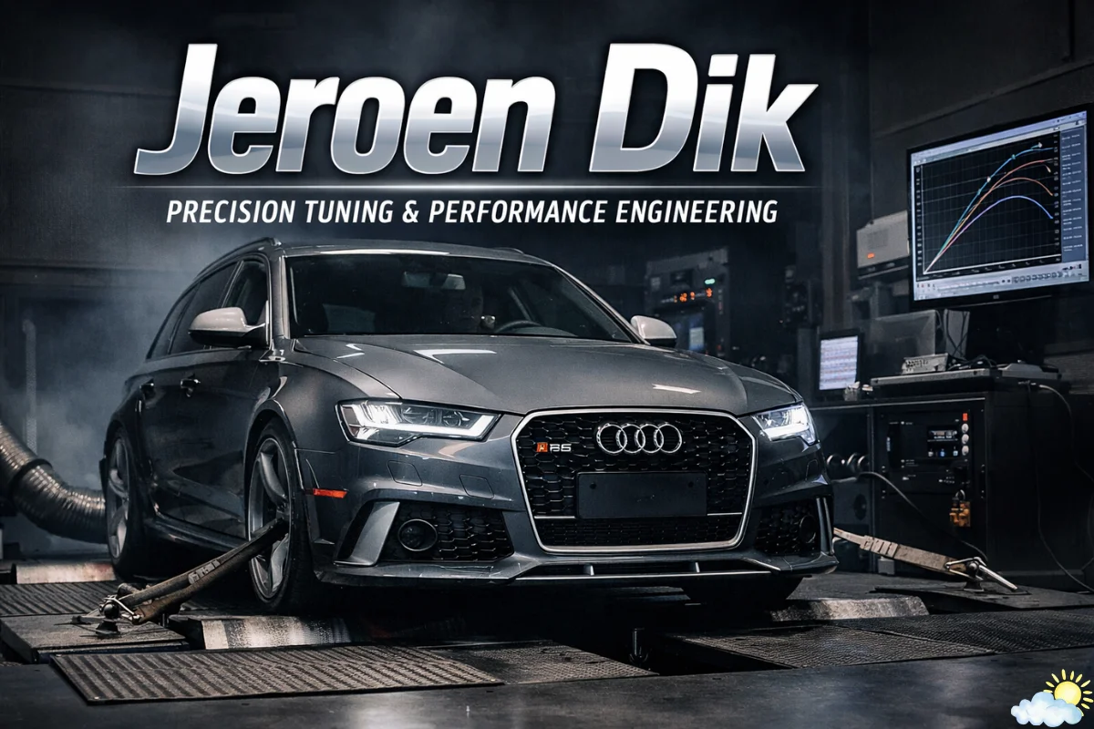 Jeroen Dik tuning an Audi RS6 on a 4WD dynamometer at JD Engineering performance workshop